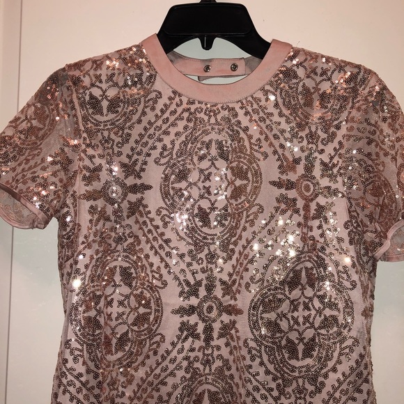 NY & Company Eva Mendes Mauve Pink Sequins Blouse Top XS - Picture 4 of 4